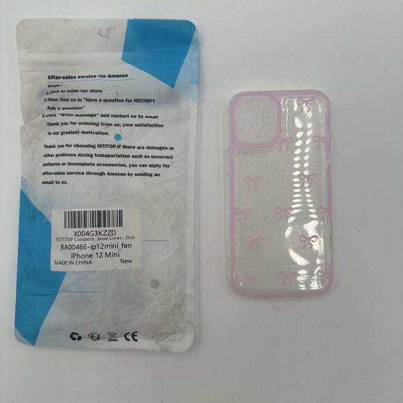 iPhone 12 Mini Silicone Case Pink Bows - Picture 1 of 5